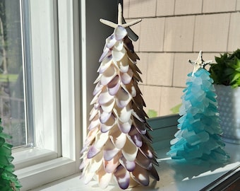 Cadeau déco côtier de sapin de Noël coquillage blanc, violet et rose