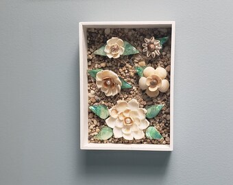 Cadeau déco côtière de 5 coquillages, fleurs, rocaille