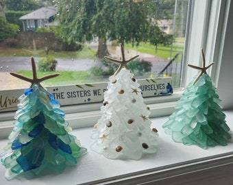 Regalo di decorazione costiera per albero di vetro del mare bianco