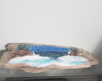 Pintura em madeira flutuante, decoração costeira de Caribbean Cove