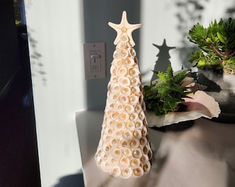 Grande árvore de conchas brancas, decoração costeira, presente