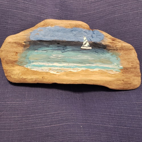 Driftwood painting beach scene coastal decor