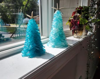 Árvore de vidro azul-petróleo para decoração costeira presente