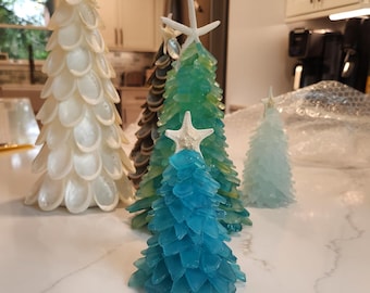 Presente de decoração costeira de árvore de vidro azul-petróleo