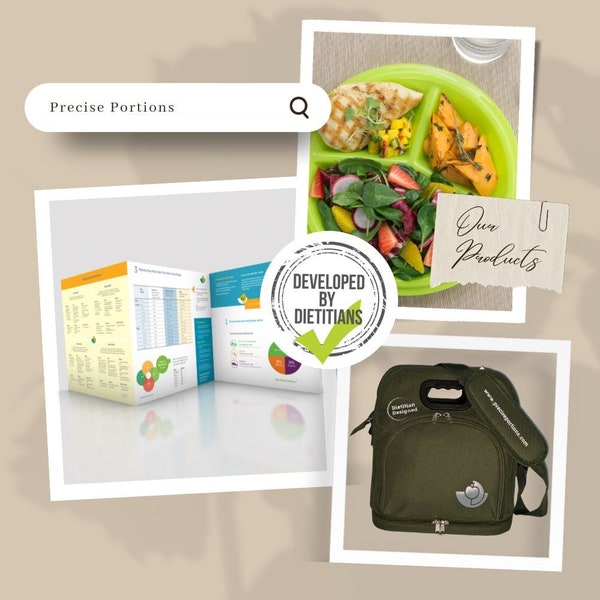 Precise Portions Healthy Lifestyle Travel 4 Plates and Zippered Lunch Bag for Diabetics , Nutrition Guidance Cards