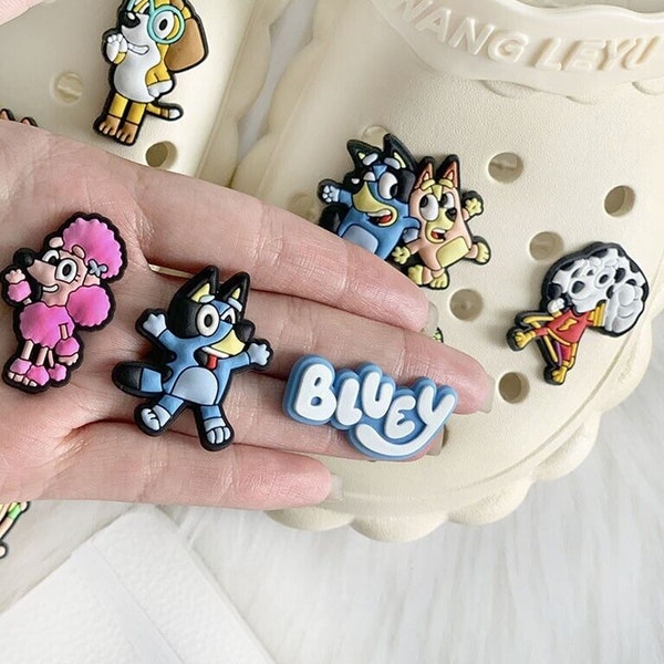 14 PCS Bluey Cartoon Bruy Jibbitz Shoe Flower croc Buckle PVC Hole Shoes Buckle