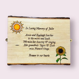 Custom Engraved Wood Memorial Plaque: Sunflower In Loving Memory