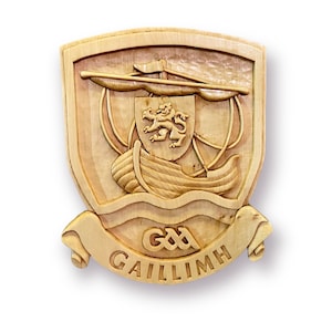Galway GAA crest wood GAA crest Gaelic Football Hurling Sports crest wood carving custom GAA crest all Ireland