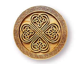 Celtic Knot Shamrock Wood Carving, Irish Art