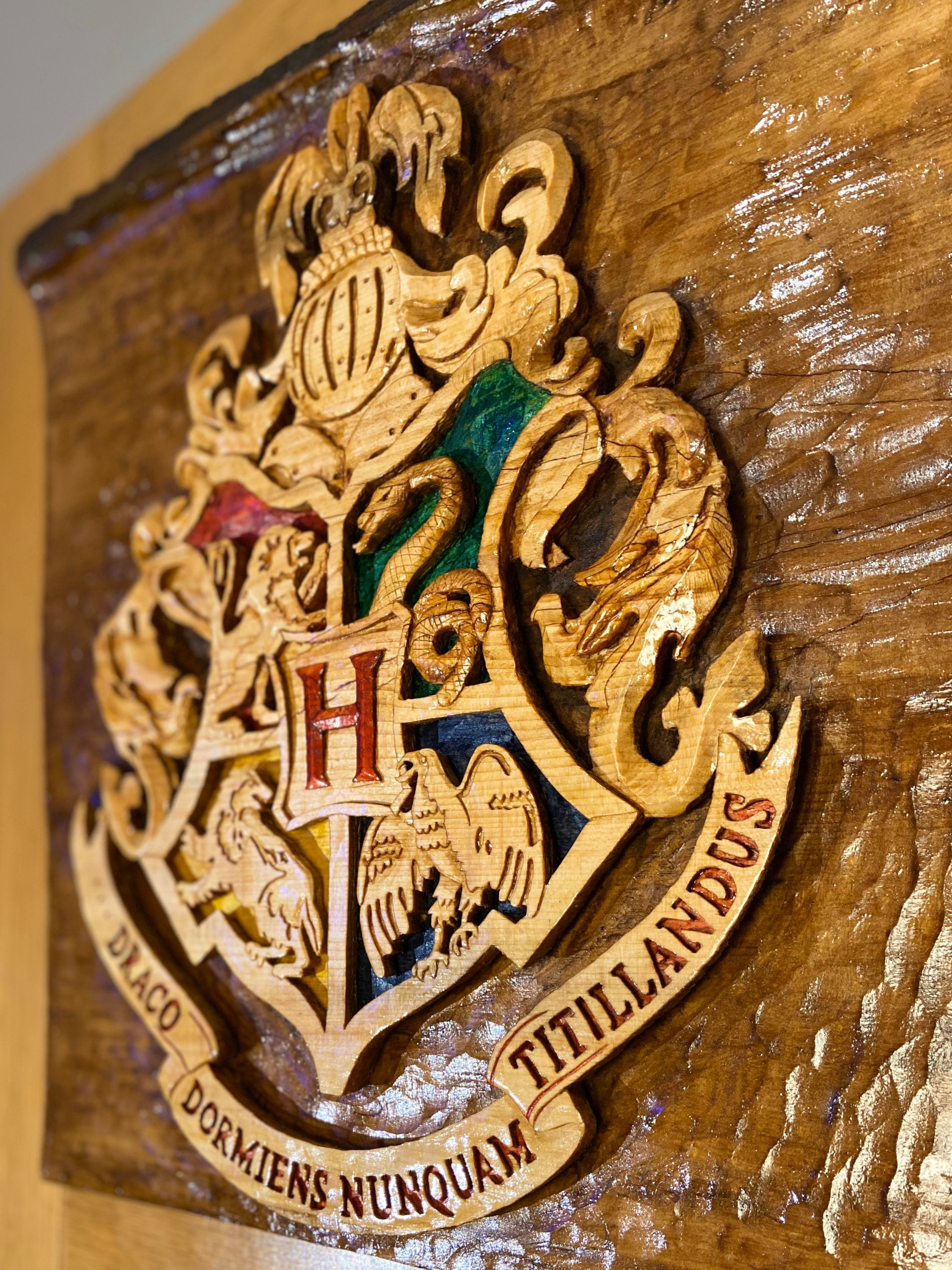 Hand Carved Wood Hogwarts Crest Harry Potter crest Harry Etsy