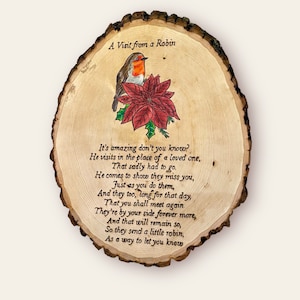 Wood Burning Robin Poem: Memorial Gift, Christmas in Heaven