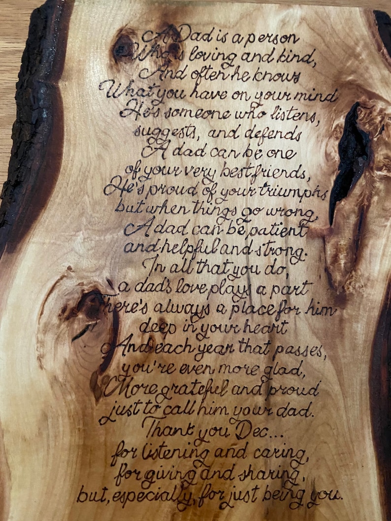 Poem Wood Burning on Lime Wood With Natural Bark Pyrography Etsy