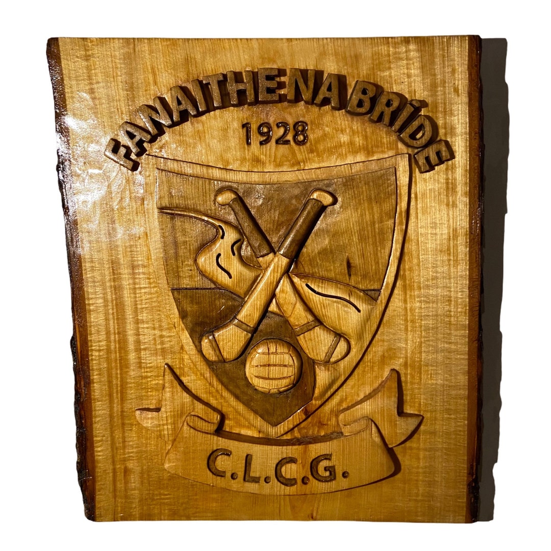 Gaelic football club crest wood carving gaa hurling gaa crest Irish