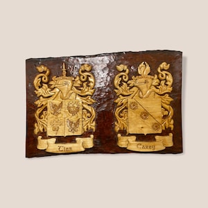 Coat of arms, double coat of arms, bride and groom gift, family crest, wedding memento, wedding gift, wooden gift, ancestry