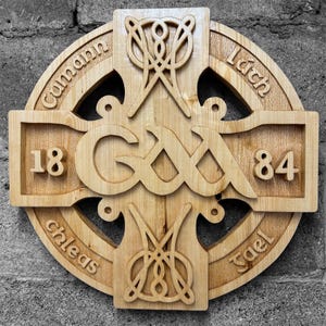 Hand Carved GAA Crest: Gaelic Sports Wood Art (18x18 inches)