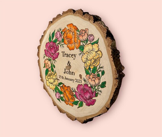 Floral Wreath Wood Burning Wedding Gift Wedding Sign Flowers - Etsy