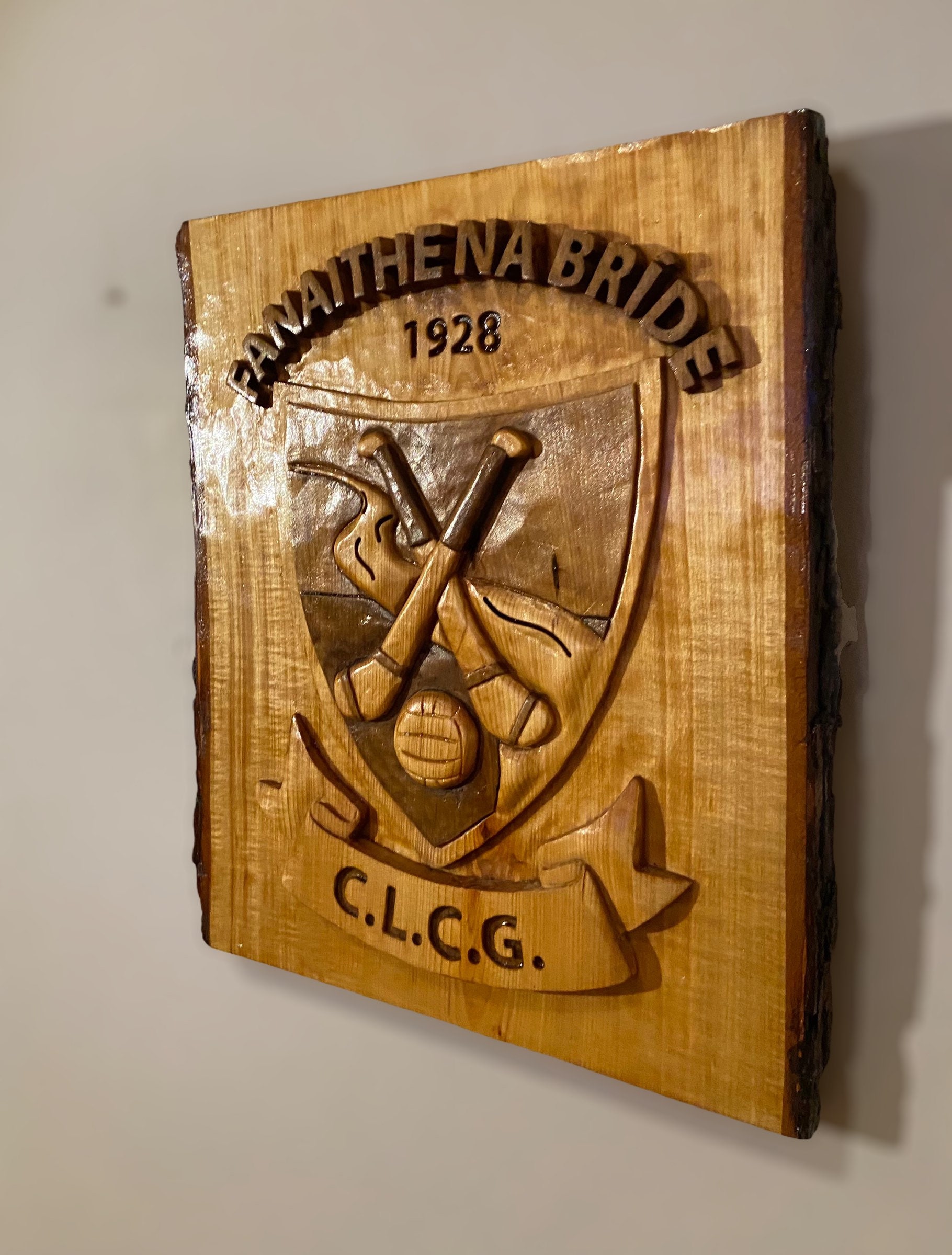Gaelic football club crest wood carving gaa hurling gaa crest Irish