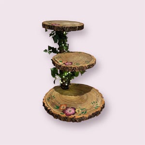 Handmade Three Tier Log Slice Cake Stand: Rustic Wedding Platter