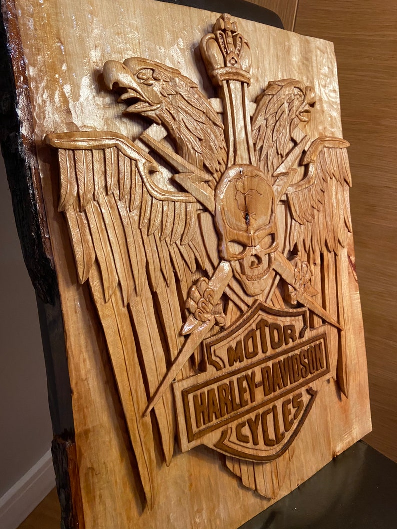 Harley Davidson wood carving Harley Davison art motorcycle | Etsy