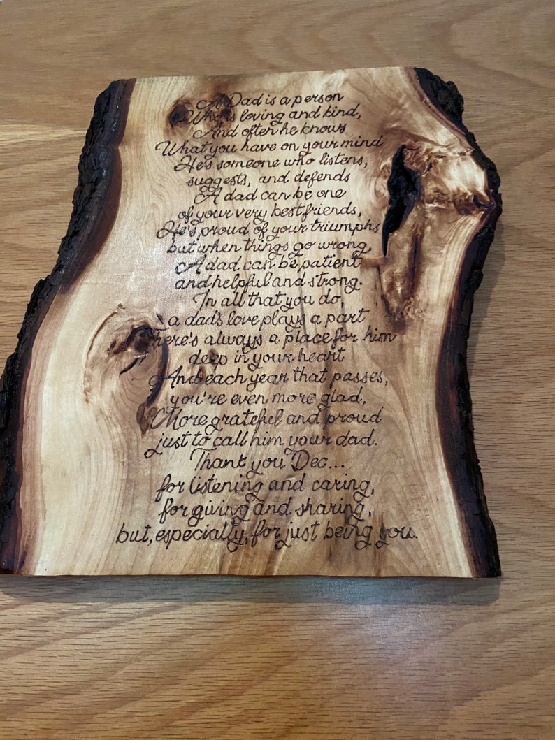 Poem Wood Burning on Lime Wood With Natural Bark Pyrography Etsy
