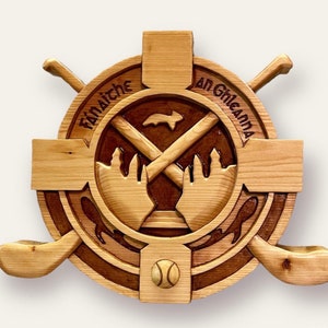 Hand Carved Wood GAA Crest: Irish Sports Gift