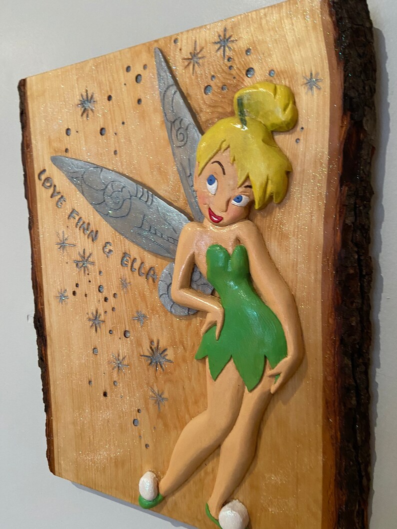Tinkerbell Wood Carving Disney Wall Art Cartoon Character Etsy
