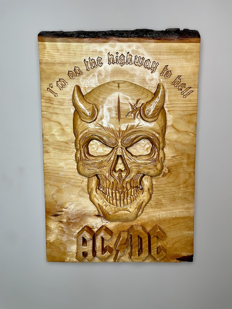Hand Carved AC/DC Skull Sign: Heavy Metal Music Decor - Etsy