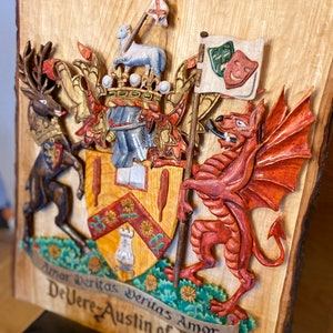 Handmade Wood Carved Coat of Arms: Custom Family Crest Sign