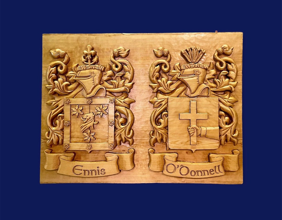 Double Coat of Arms Wall Hanging Wood Coat of Arms Family Crest Wedding Gift Bride and Groom