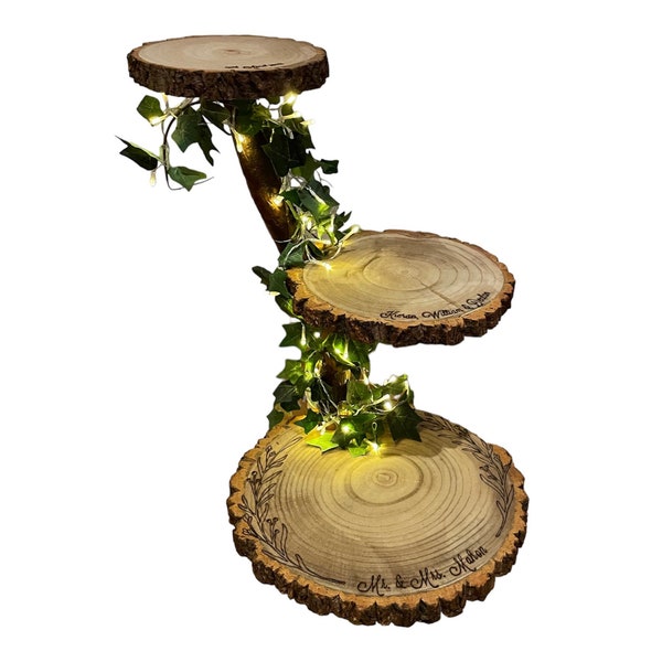 Three tier log slice cake stand rustic cake stand wood cake stand log cake stand tree branch cake wedding cake stand wedding platter