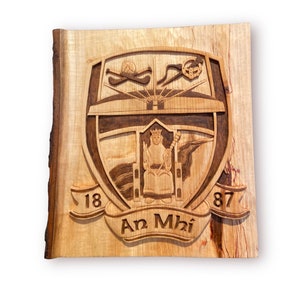 Hand Carved Meath GAA Crest: Irish Club Wood Art (14x12 inches)