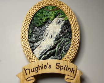 Waterfall sign landscape wood carving celtic sign holiday home sign cabin sign hand carved sign mountain sign porch sign address sign