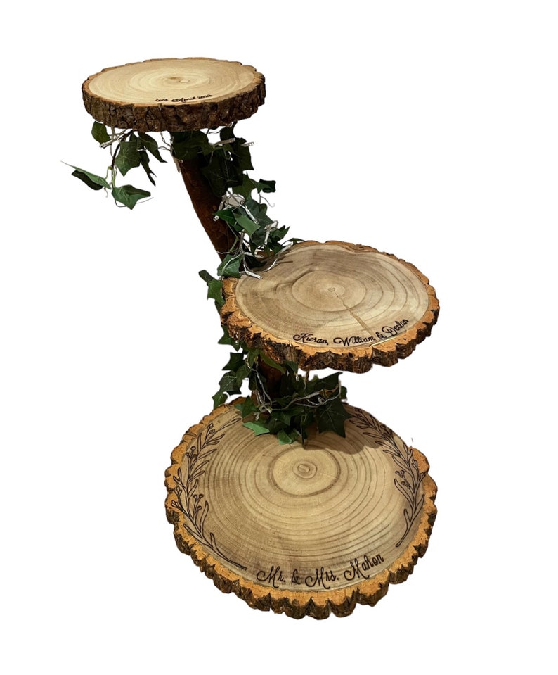Three Tier Log Slice Cake Stand Rustic Cake Stand Wood Cake Etsy