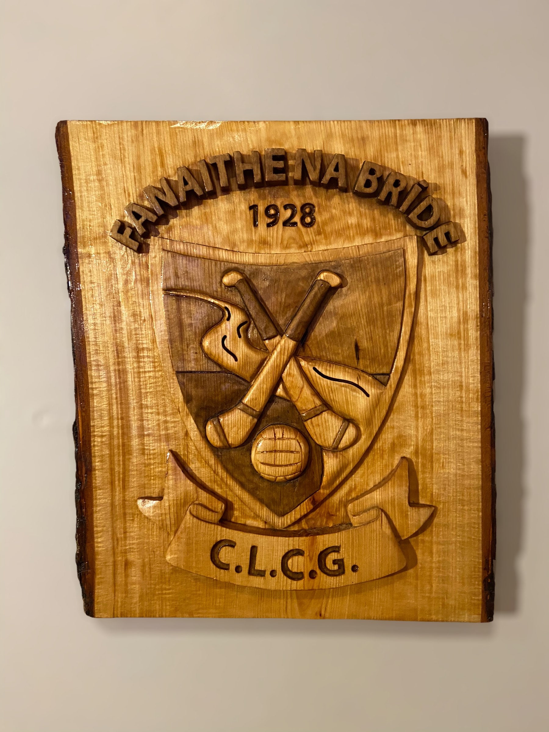 Gaelic football club crest wood carving gaa hurling gaa crest Irish