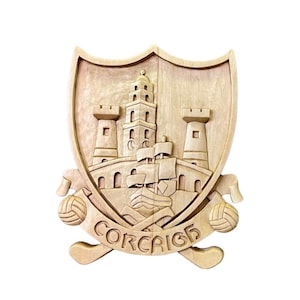 Cork GAA wood crest GAA logo Gaelic football crest hurling crest Sports crest wood carving custom sports crest