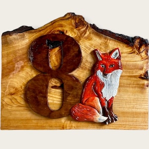 Address sign house number sign fox address sign custom mailbox sign house sign wood carving