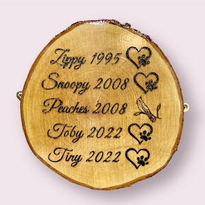 Custom Pet Memorial Wood Slice: Hand Burned Dog & Cat Garden Sign