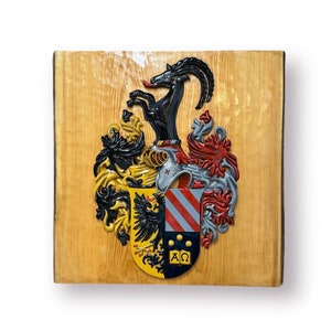 Hand Carved Coat of Arms: Custom Wooden Family Crest Sign