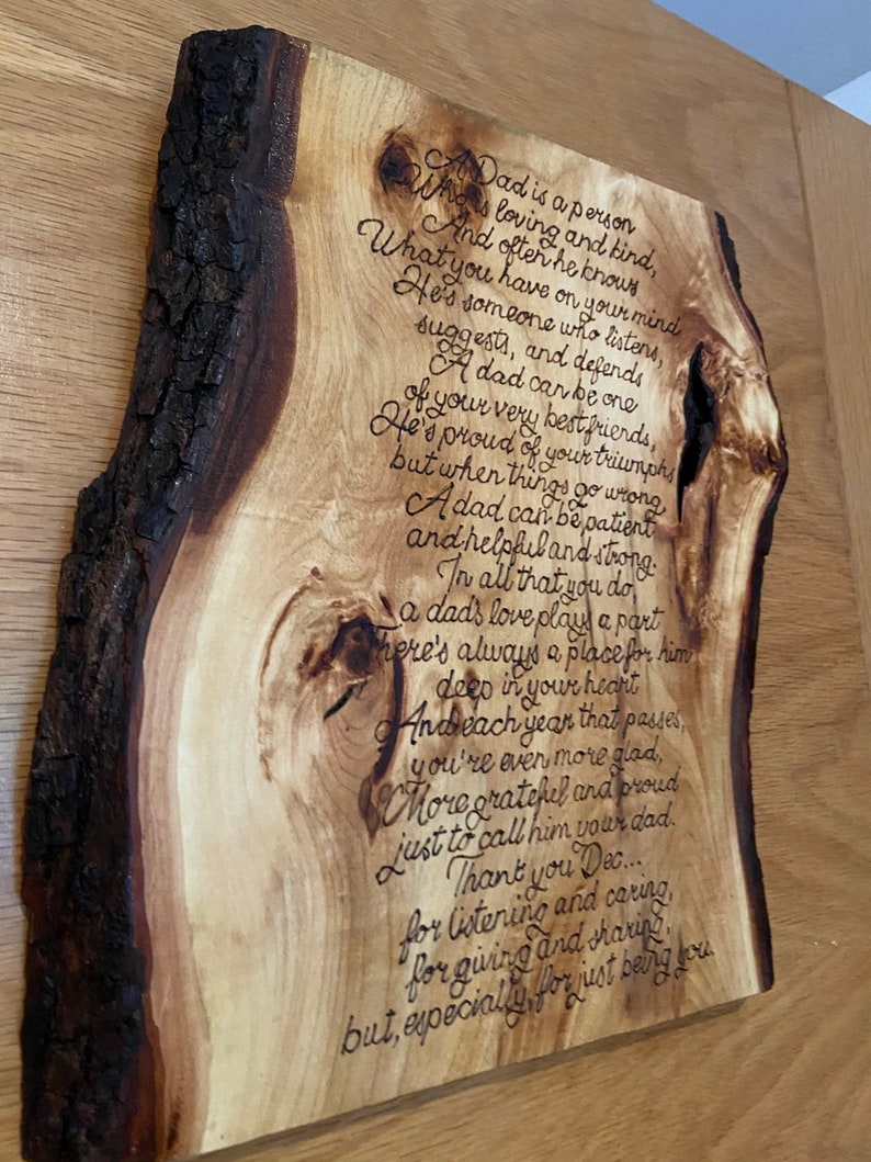 Poem Wood Burning on Lime Wood With Natural Bark Pyrography Etsy