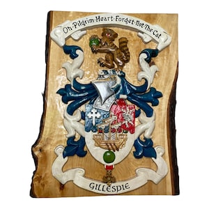 Hand Carved Coat of Arms: Custom Family Crest Wood Sign