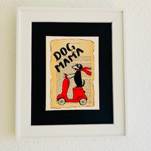 Dackel auf Vespa, Hund Mama, Nicht Druck, Original Hunde Kunst, Für immer Handbemalte Karte.