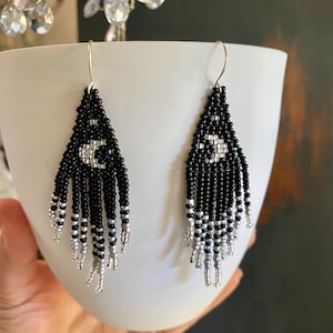 Moon Beaded Fringe Earrings: Boho Hippie Style