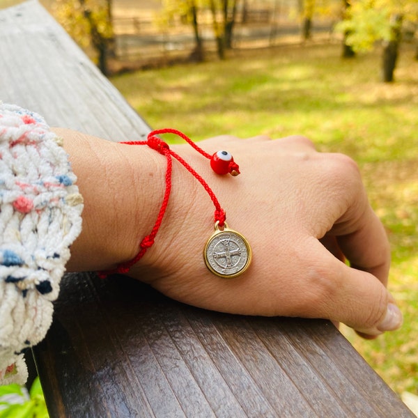 Saint Benedict Bracelet,  Seven Knots Bracelet, Catholic Bracelet, Red String Evil Eye Bracelet.