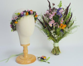 MARIE & THE SUMMER, dried flower series wedding, bridal bouquet, hair wreath, lapel jewelry