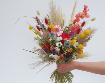 MEADOW FESTIVAL, dried flowers, bridal bouquet, lapel jewelry, hair comb, hair wreath, colorful, meadow flowers