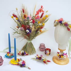 MEADOW FESTIVAL, dried flowers, bridal bouquet, lapel jewelry, hair comb, hair wreath, colorful, meadow flowers image 3