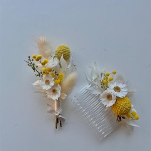 HELLO SUNSHINE, hair comb, boutonniere, dried flowers