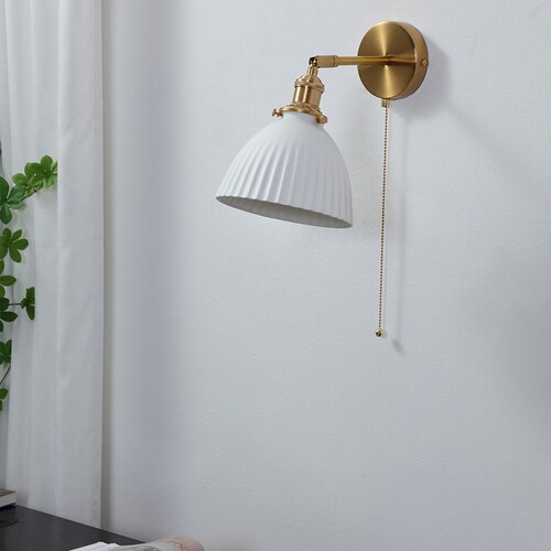 Shops Ceramic Wall Light White Brass Bedroom Lighting Wall Sconce Modern Ribbed Fluted Gold Art Deco Farmhouse Plug In Light