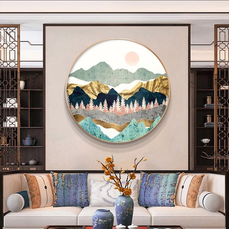 Gold Frame Round Wall Arthandmade Circle Frameroom Decor Etsy