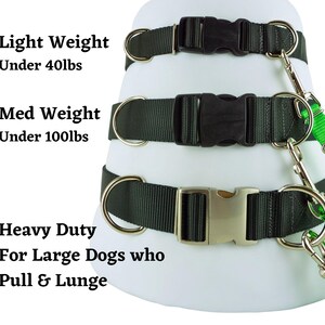 Three weights of leash belts are available in this shop. Light weight belts are appropriate for dogs under 40 pounds. Medium weight belts are good for dogs under 100 pounds, we recommend the heavy duty leash belt for large dogs who pull or lunge.